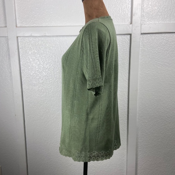 Vintage Alfred Dunner Sage Green Knit Top with Scalloped Edges — Made in USA S - Picture 5 of 8